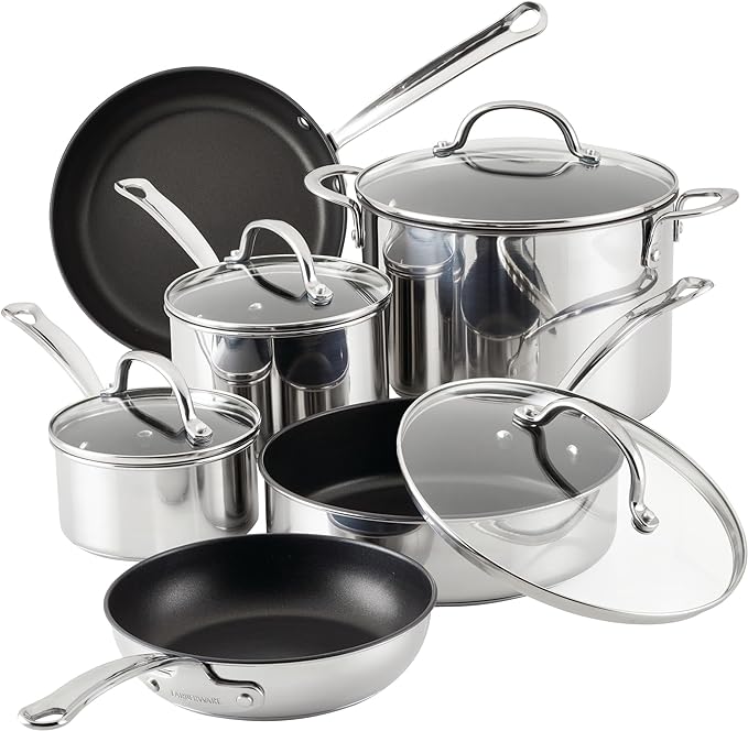Farberware Millennium Stainless Steel Nonstick Cookware Set 10-Piece Pot and Pan Set Stainless Steel