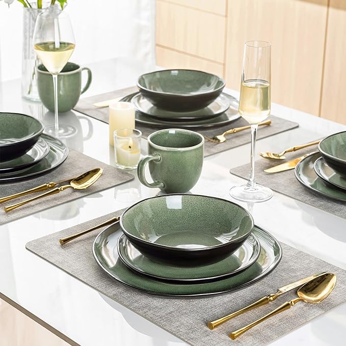 AmorArc Ceramic Dinnerware SetsHandmade Reactive Glaze Stoneware Plates and Bowls SetsHighly Scratch Resistant | Dishwasher &amp Microwave Safe Dishes SetService for 4 (12pc)