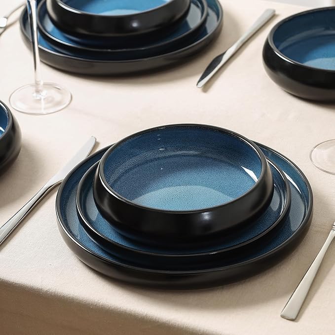 Stone Lain Lagoon 12-Piece Dinnerware Set Stoneware Plates and Bowls set Microwave and Dishwasher Safe Dish Set for 4 Blue
