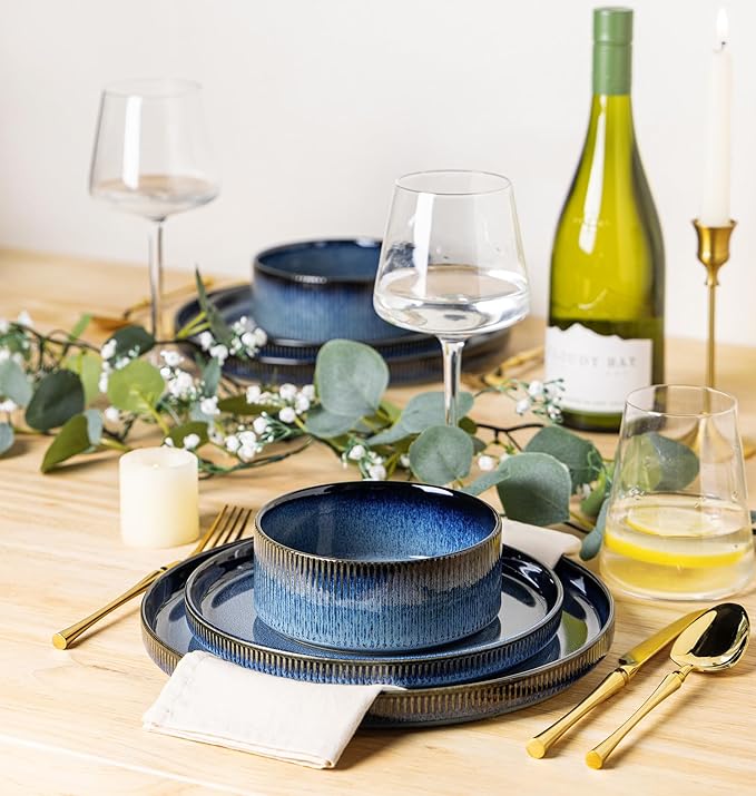 TheTerra Ceramic Dinnerware Sets for 6 18 Pieces Porcelain Lightweight Speckled Plates and Bowls Sets Scratch Resistant Dish Set Oven &amp Microwave &amp Dishwasher Safe Starry Blue