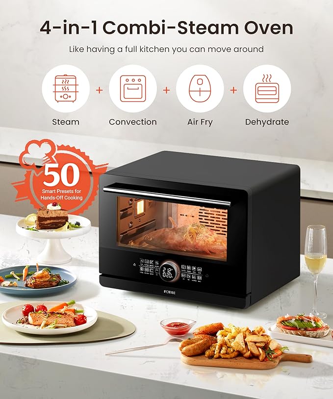 FOTILE HYZK32-E3-B ChefCubii 1.1 cu. ft. 4-in-1 Combi-Steam Oven with Steam-Bake Air Fry Convection Dehydrator Functions and 50 Preset Menus Black