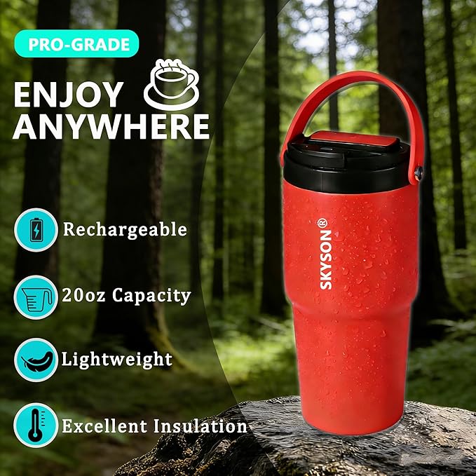 Portable Coffee Maker Mug for TravelMini Espresso Coffee Machine20 oz Thermos Cup with Lid Fast Extraction Electric Filter BrewerInsulated Stainless Steel Tumbler(Red)