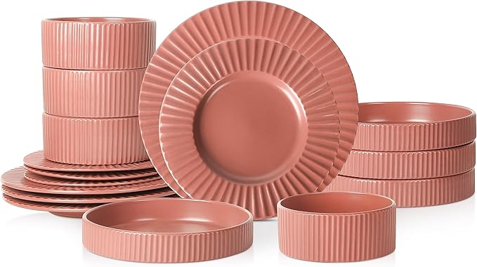 Christian Siriano Lusso 16-Piece Dinnerware Set Stoneware Redwood