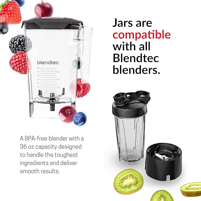 Blendtec Designer Series Blender with 90 oz WildSide+ Jar and 34 oz GO Travel Bottle - Kitchen Blender Bundle - Black