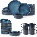 Famiware Dinnerware Set for 4 (12 Piece) and Coffee Mug Set for 4 (12 oz) - Nebulas Blue