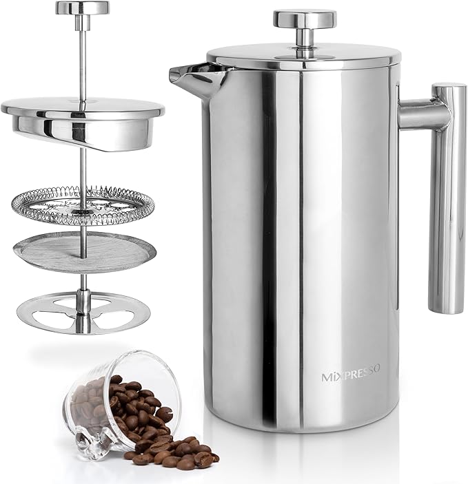Mixpresso Large Stainless Steel French Press Coffee Maker 50 Oz 1500ml Double Wall Insulated French Press Stainless Steel Easy Clean Tea Brewer Easy Press Durable Metal Coffee Press