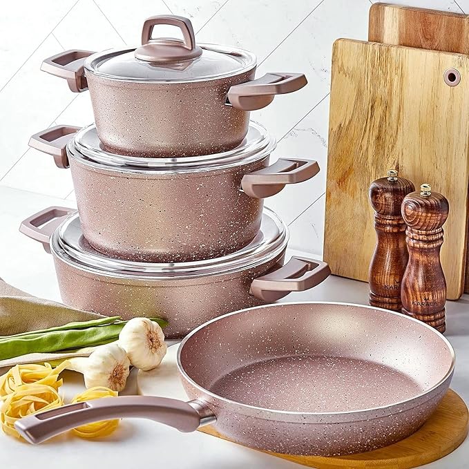 Cookware Kitchen Bio Granite Cookware Set Not Stick Cooking Pot Pan 4 Pots 3 Lids 7 Pieces Cuisine Things Household Supplies
