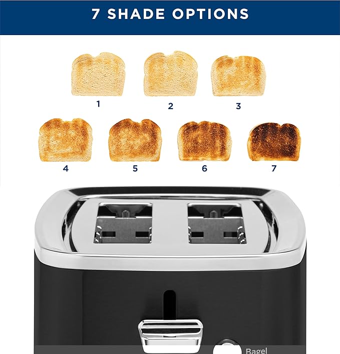 GE 2 Slice Black Stainless Steel Toaster Extra Wide Slots for Toasting Bagels Breads Waffles &amp More 7 Adjustable Shade Settings Removable Crumb Tray Countertop Kitchen Essentials 850 Watts