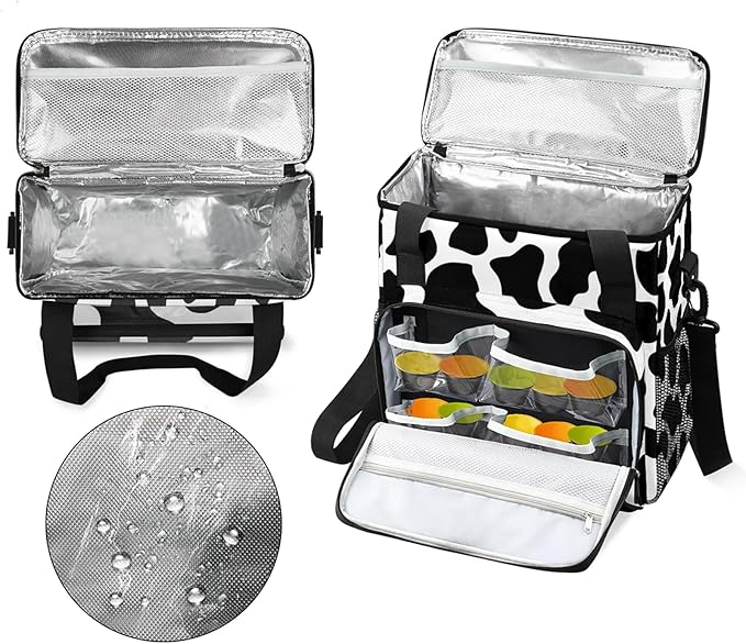Cow Print Western Coffee Maker Carring Bag Large Insulated Storage Organizer Case Tote Bags with Shoulder Strap for Travel Work Picnic