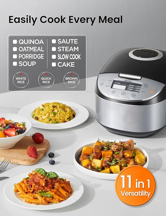 COMFEE' Rice Cooker 12 Cups Cooked/6 Cups Uncooked Portable Non-Stick Rice Maker Japanese Rice Cooker with Fuzzy Logic Technology 24-Hour Timer Delay 11 Presets Steamer Fast Cooker Grain Cooker