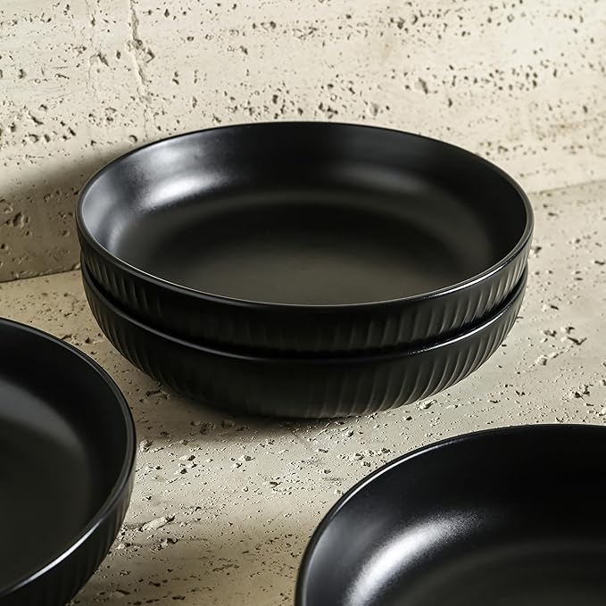 Stone Lain Logan Stoneware Pasta Bowl Set of 4 Black