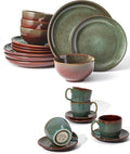 Dinnerware Sets 16 Pieces with Coffee Cups with Saucers Brown Green