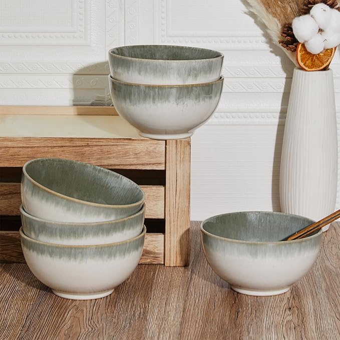 12 Piece Dinnerware Set Includes 6 Piece Cereal Bowl Set Combo Gradient Green