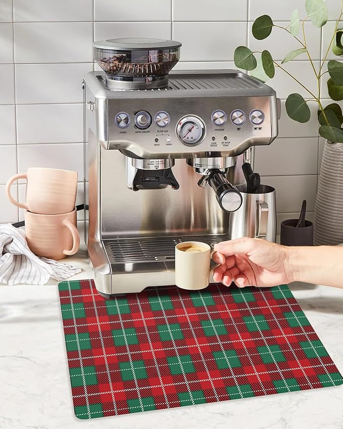 Coffee Mat for Counter Christmas Red Absorbent Hide Stain Coffee Bar Mat Non-slip Coffee Bar Accessories Kitchen Drying Mat Fit Under Coffee Maker Espresso Machine
