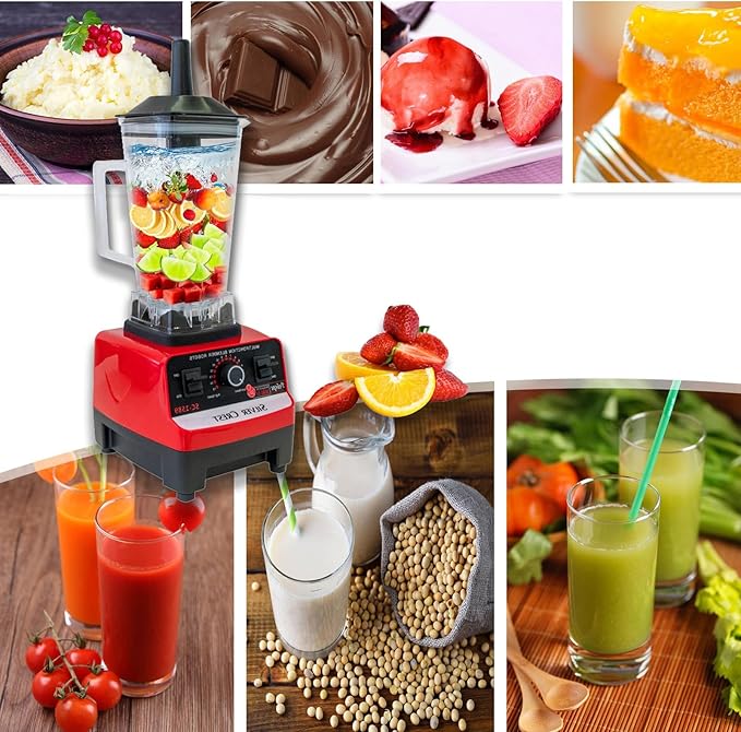 Professional Countertop Blender 4500W High Speed Power Blender for Shakes and Smoothies with 2L Containers 2 BPA Free Cups Red