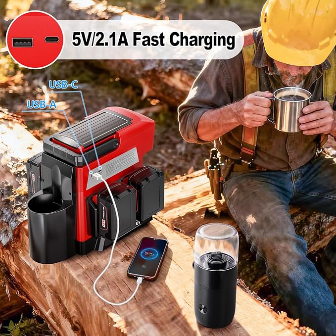 Taingwei Cordless Coffee Maker for Milwaukee M18 18V Battery Portable Drip Coffee Maker with Electric Coffee Grinder for RV Camping Travel Car Hiking (Battery Not Included)