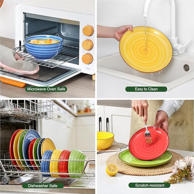 Selamica Ceramic Plates and Bowls Sets32 Pieces Dinnerware Sets for 8Scratch Resistant Dish Set for holiday gatheringDishwasher &amp Microwave Safe Dopamine Colors