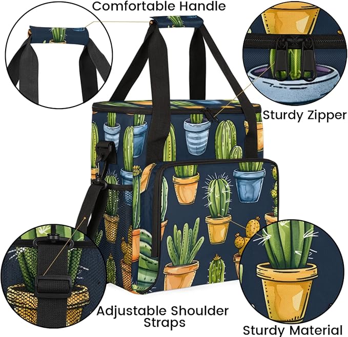 Potted Cactus Coffee Maker Travel Bag for Keurig K-Mini/K-Mini Plus Insulated Waterproof Tote with Pockets for K-Cup Portable Single-Serve Brewer Case