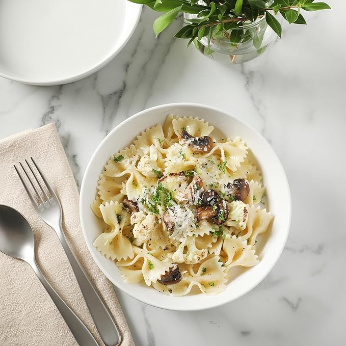 Martha Stewart Selma 6-Piece 41oz 8 Inch Large Pasta Bowls Porcelain Ceramic Chip and Scratch Resistant Shallow Salad Bowl Serving Bowls Soup Bowls Set Dishwasher &amp Microwave Safe White