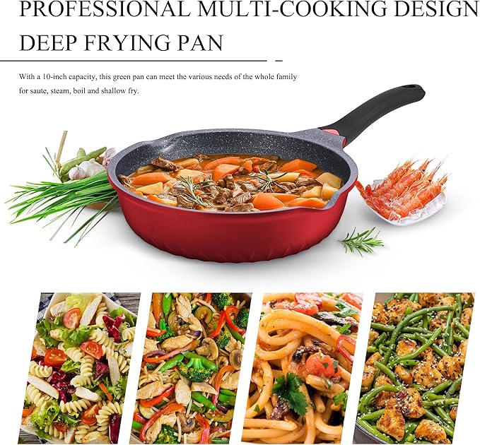 Vinchef Nonstick Skillet with Lid 11In/5Qt Aluminum Deep Frying Pan with Lid and Heat Indicator Anti Scratch and Anti Stain Deep Saute Pan Induction Compatible