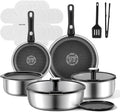 JEETEE Hybrid Tri-Ply Stainless Steel Cookware Set 18pcs Pots and Pans Set Non Stick with Detachable Handles Induction Cookware Set Kitchen Cooking Sets RV/Camping Cookware Dishwasher &amp Oven S