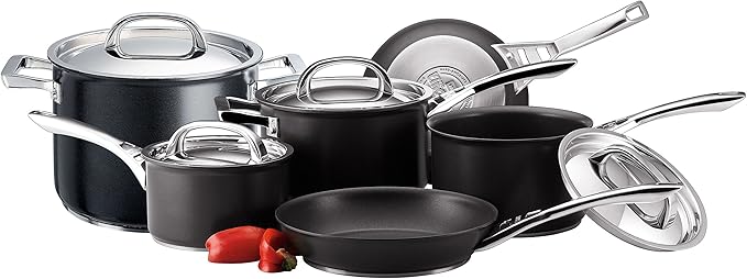 Circulon Infinite Induction Hob Pan Set - 6 Piece Non Stick Pots and Pans Sets with Stainless Steel Lids &amp Handles Premium Dishwasher Safe Cookware Black