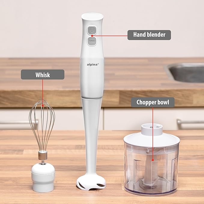 Alpina Hand Blender with Accessories Mini Chopper Blender Arm Blender Multifunction 400W White