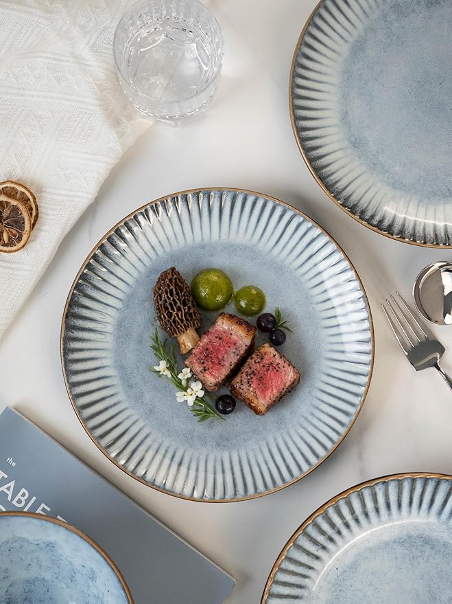 Reactive Glaze Stoneware Dinnerware Set Service for 2 8 Piece Ceramic Plates and Bowls with Deep Pasta Bowls Chip Resistant Microwave &amp Dishwasher Safe