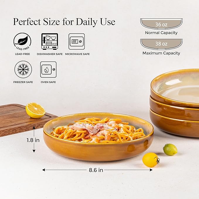 LERATIO Ceramic Dinnerware Sets for 8Stoneware Plates and Bowls SetsHandmade Reactive Glaze Dishes SetChip Resistant and Scratch Resistant | Oven&ampDishwasher &amp Microwave Safe-Kahki (28PCS)