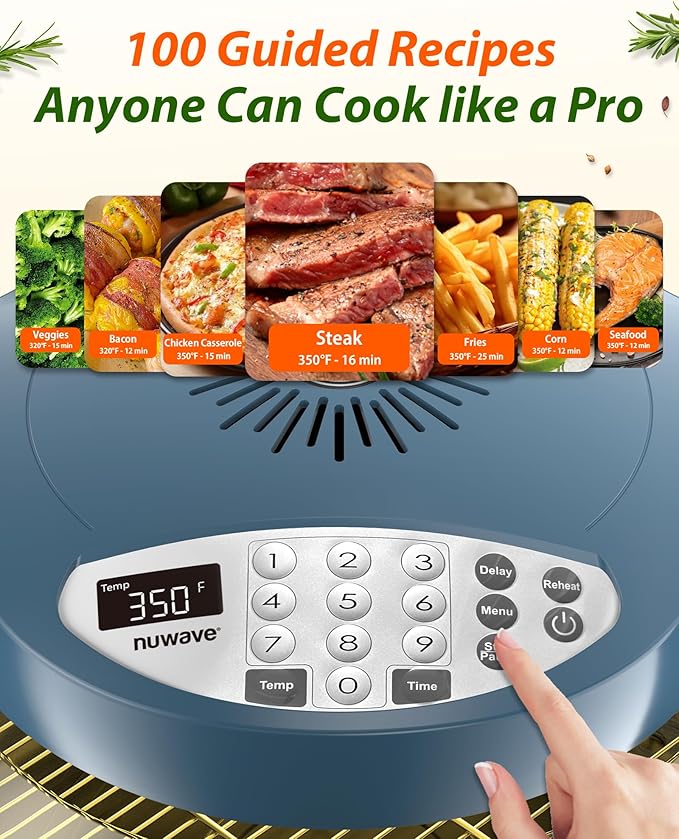 Nuwave Oven Pro Plus Air Fryer Infra-Red Countertop 2025 Advanced Convection No Defrosting or Preheating Cook Fresh or Frozen Durable Power Dome 100 Presets &amp 50 Memory PFAS Free Cozy Blue