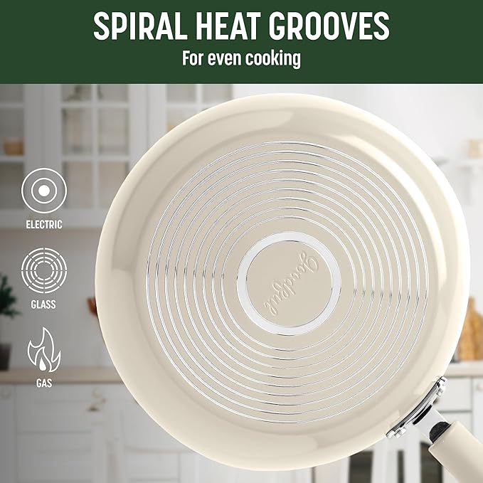Goodful Ceramic Nonstick Pots and Pans Set Premium Ceramic Coating Made without PFOA PTFE or PFAS Dishwasher Safe 12-Piece Cream