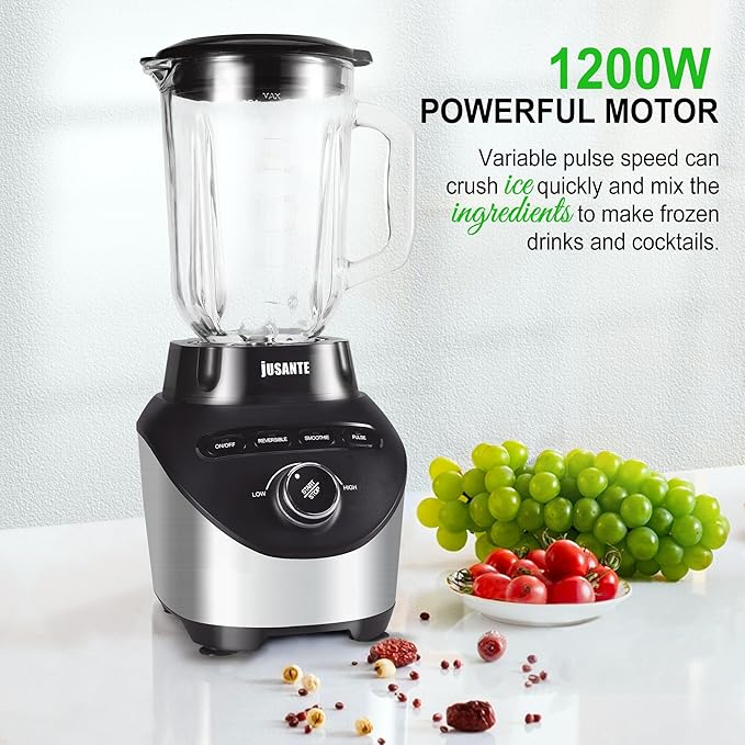 Professional Blender with 1200 Watts and 64 oz Glass Jar Kitchen Countertop Blender for Shakes and Smoothies with High Speed Total Crushing Smoothie Blender Black for Smoothies Frozen Drinks