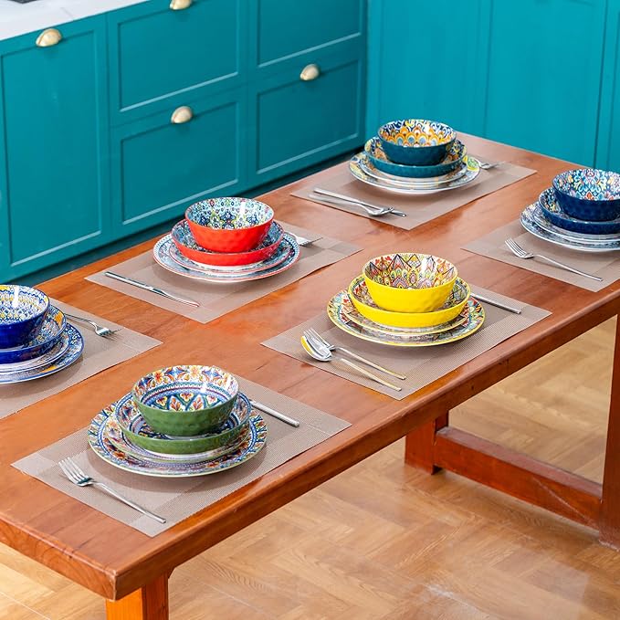 24 Pieces Dinnerware Sets Ceramic Plates and Bowls Set Microwave and Dishwasher Safe Scratch Resistant Bohemian Style Dishware Set Service for 6