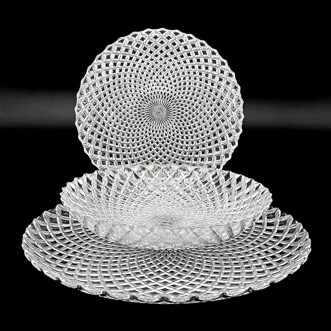 Red Pomegranate PAVO Glass Dinnerware Set Set of 12 pcs Silver