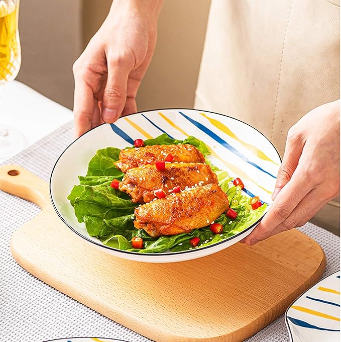 Creative Dinner Plate Sets 2/4/6 Pieces Kitchen Dinnerware Set Round Ceramic Dinner Plates-Microwave Oven and Dishwasher Safe Dinner Plates Wedding (Number : 4PACK Size : Large)