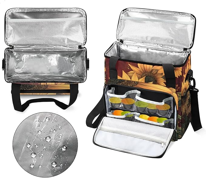 Sunflower Coffee Maker Travel Bag Floral Insulated Grocery Bag Travel Picnic Leakproof Cooler Bags With Shoulder Strap