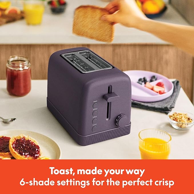 bella 2 Slice Toaster 6 Setting Shade Control w Reheat Cancel Bagel &amp Defrost Buttons Removable Crumb Tray Anti Jam &amp Auto Shutoff Auto Centering Guides &amp Cord Wrap 900 Watt Plum