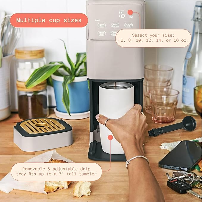 Perfect Grind™ Programmable Single Serve Coffee Maker White Icing by Drew Barrymore (Porcini Taupe)