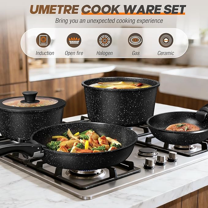 pots and Pans Set Nonstick Cookware Set Detachable Handle Induction Kitchen Cookware Sets with Removable Handle Non Stick RV Cookware Set Dishwasher ＆ Oven Safe (21 PCS)