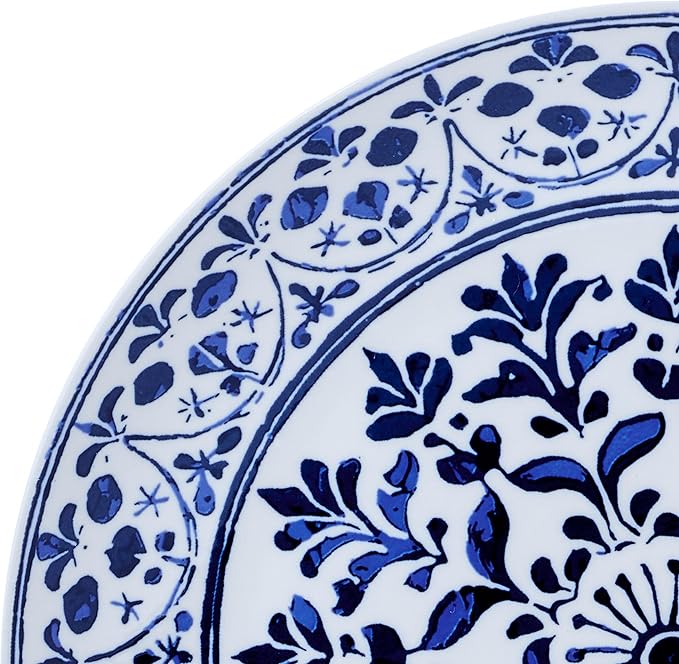 Pfaltzgraff Medallion Radiance 12 Piece Stoneware Dinnerware Plate Bowl Dish Set Service for 4 Blue