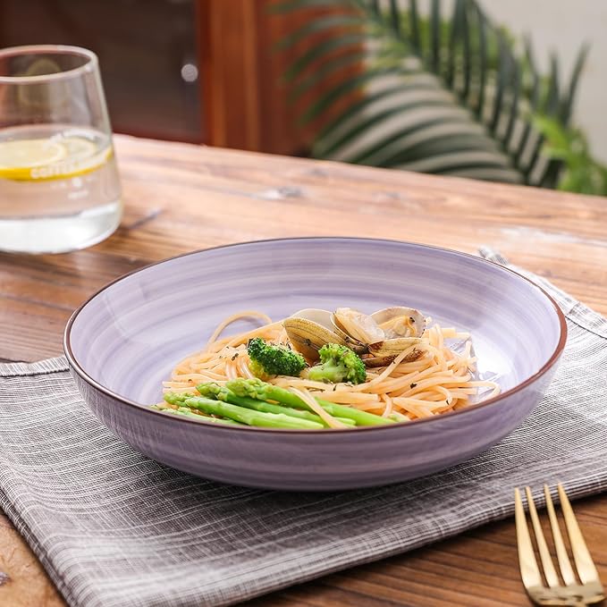 Selamica Ceramic 16-Pieces Dinnerware Set Ceramic Dishes Set for 4 Kitchen Plates and Bowls Sets Dinner Plates Set Spray Black Dots Gradient Color