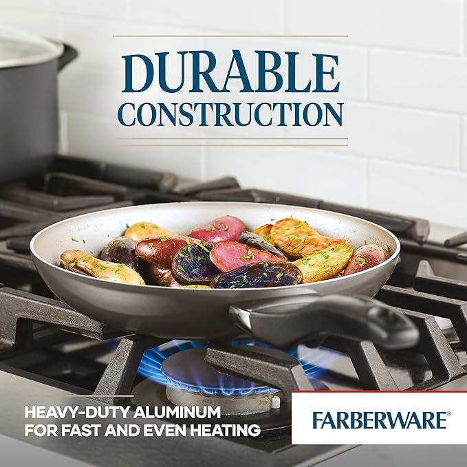 Farberware Dishwasher Safe Nonstick Cookware Pots and Pans Set 15 Piece Pewter