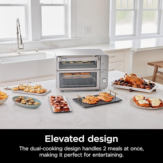 Ninja Air Fryer Toaster Oven Combo | Double Stack XL | 12-in-1 | Fits 4.5 lb Chicken &amp 6lbs of Wings | Smart Finish Cook 2 Different Meals at Same Time | Countertop Oven | Stainless Steel | DCT601