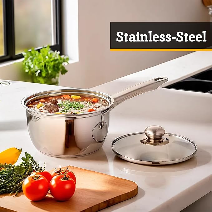 Premier Housewares 3-Piece Pan Set with Glass Lids - Stainless Steel