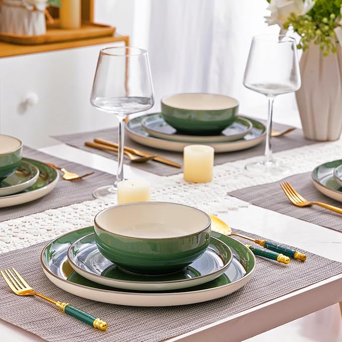 GBHOME Ceramic Dinnerware Sets with Pasta Bowl 16 pcs Stoneware Dinnerware Set Plates and Bowls Sets Dishwasher &amp Microwave Safe Dishes Set | Service for 4