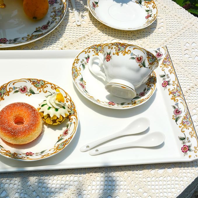 ACMLIFE Bone China Dinnerware Set 3-Tier Serving Stand Porcelain Cupcake and Stand Bone China Serving Platter