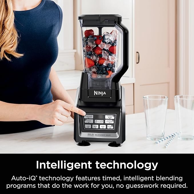 Ninja BL642 Nutri Ninja Personal &amp Countertop Blender with 1200W Auto-iQ Base 72 oz. Pitcher and 18 24 &amp 32 oz. To-Go Cups with Spout Lids For Smoothies Shakes &amp More Dishwasher Saf