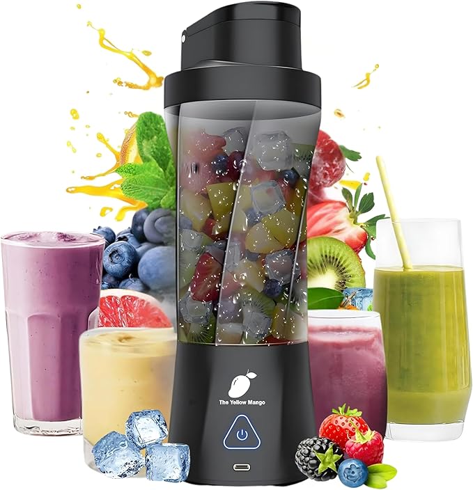 TORPEDO Portable Blender (Black) Cordless 24oz. Vessel Personal Blender for Shakes &amp Smoothies BPA Free Leakproof Sip Lid &amp Self Cleaning - Travel with 6 Sharp Blade USB - C Metal Cable