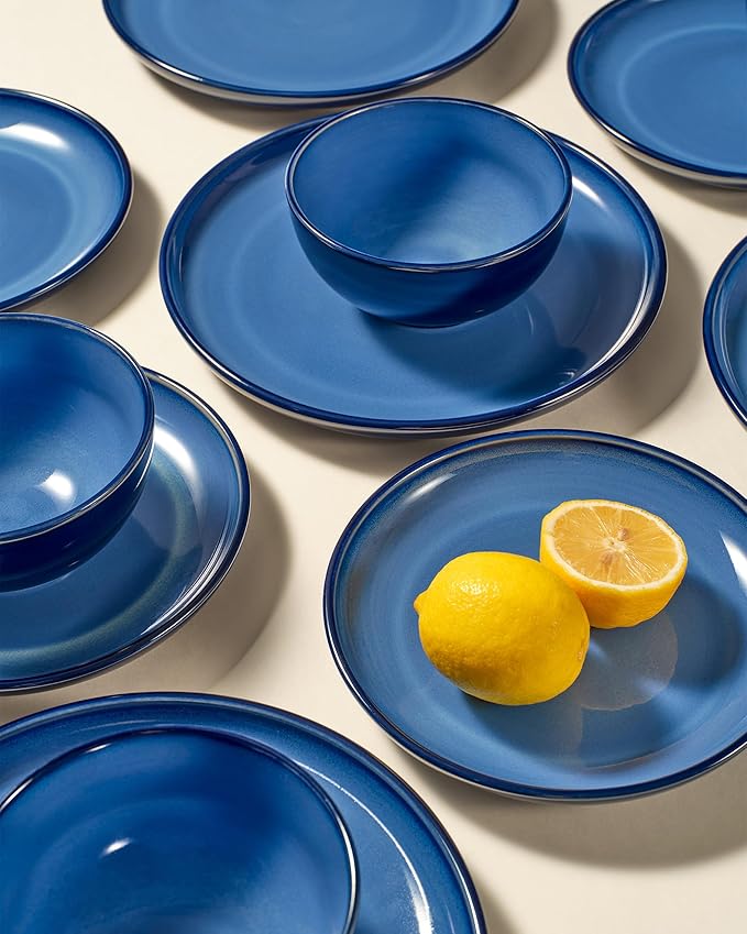 12 Piece Dinnerware Set Includes 6 Piece Salad Plate Set Combo Light Blue
