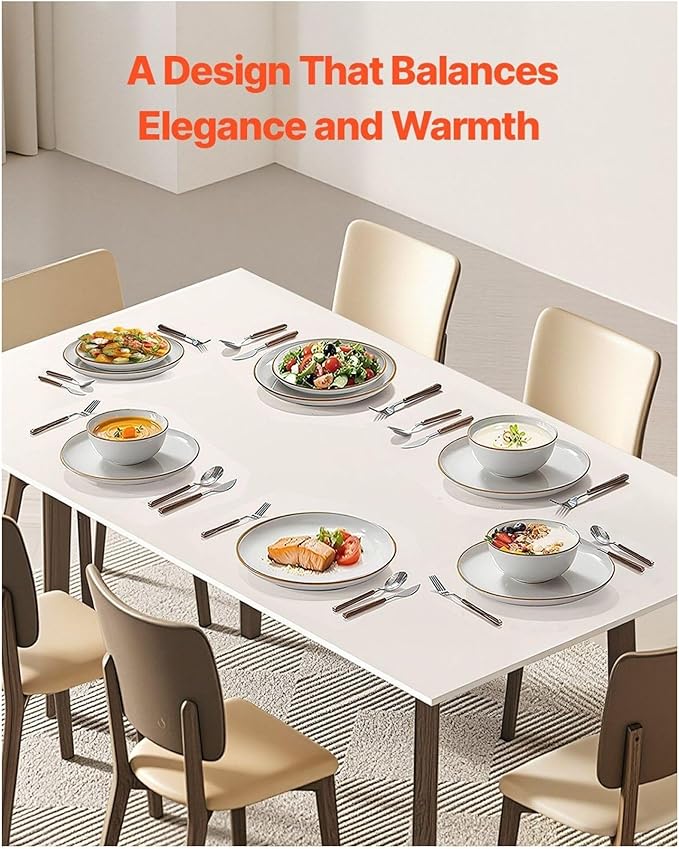 Ceramic Dinnerware Set 18-Piece Plates &amp Bowls for 6 White - Service for Family Microwave &amp Dishwasher Safe Durable &amp Stackable